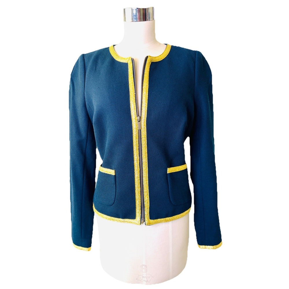 NWOT Banana Republic Navy Tweed Blazer with Gold Trim Size 6